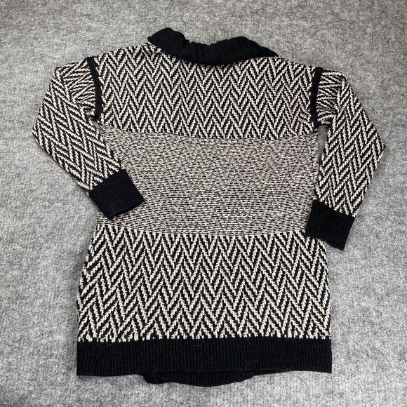 DKNY Sweater Women Large Alpaca Black White Cardigan Open Front Shawl Neck - Picture 6 of 10